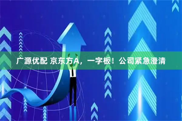 广源优配 京东方A，一字板！公司紧急澄清