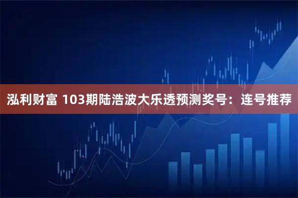 泓利财富 103期陆浩波大乐透预测奖号：连号推荐