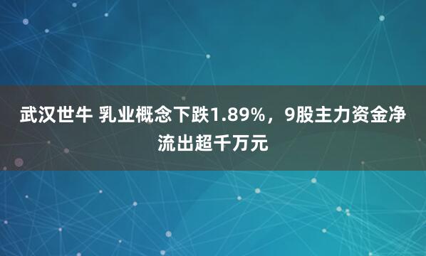 武汉世牛 乳业概念下跌1.89%，9股主力资金净流出超千万元
